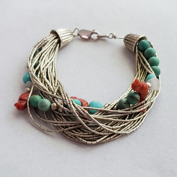 RARE Carolyn Pollack Liquid Silver Gemstone Layered Bead Bracelet Vintage RARE - Picture 3 of 15